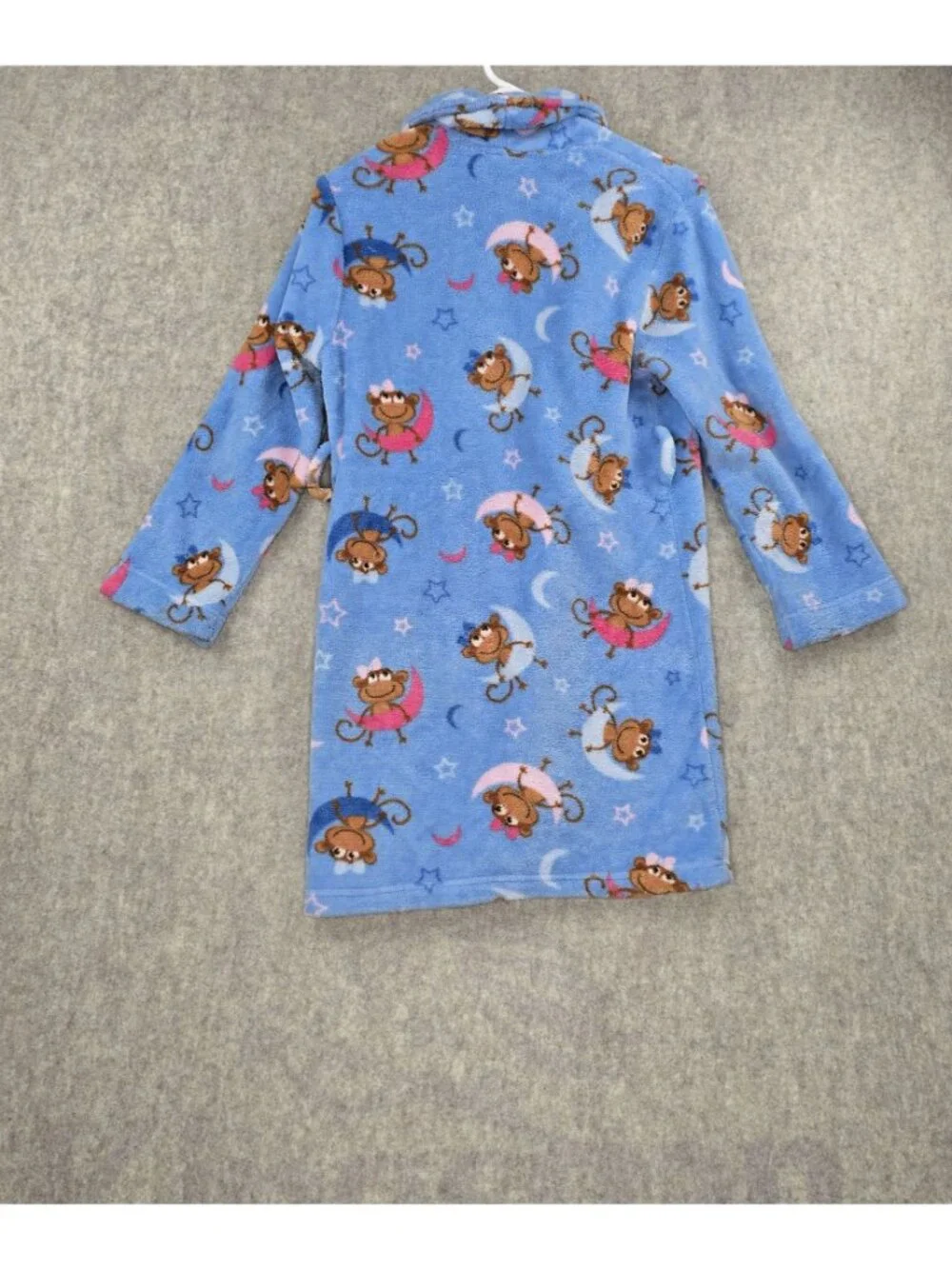 Faded Glory Girls Fleece Blue Robe Monkey Print Flame Resistant